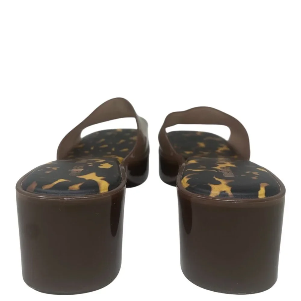 Rare Rouje x Melissa Jelly Glossy Brown Tortoise Mules Slides Sandals 9 Retro - Picture 5 of 9